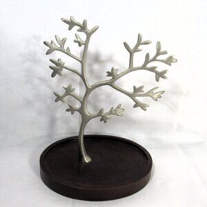 ARTFUL JEWELRY TREE FROM INDIA, METAL AND WOOD, 12" TALL